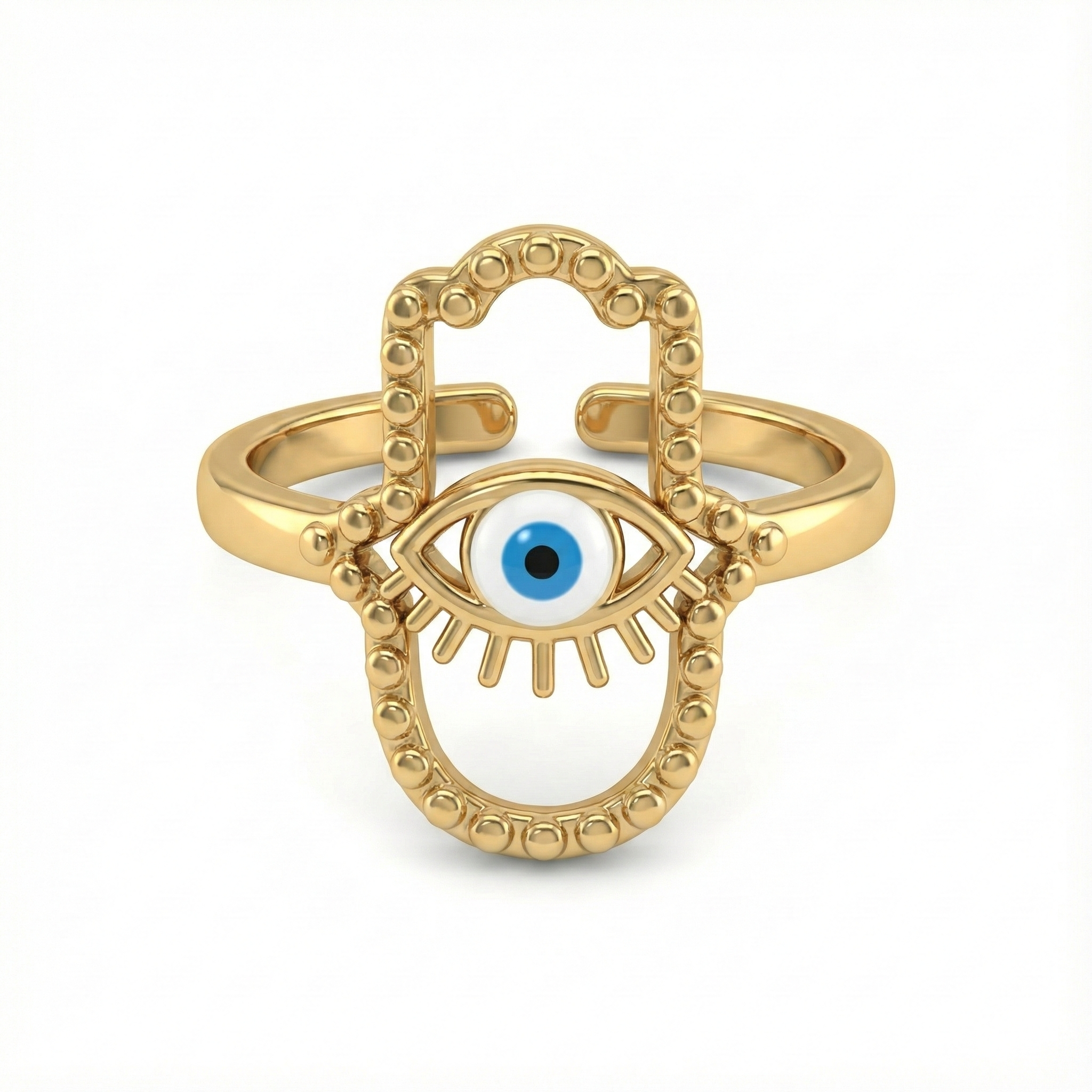 bague acier inoxydable doré œil protecteur bleu vue de face